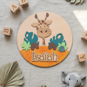 pancarte "GIRAFE" en bois personnalisé