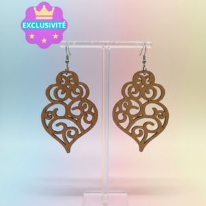 Boucles d'oreilles cœur en bois design exclusif DID ART CUSTOM, création artisanale avec livraison en France