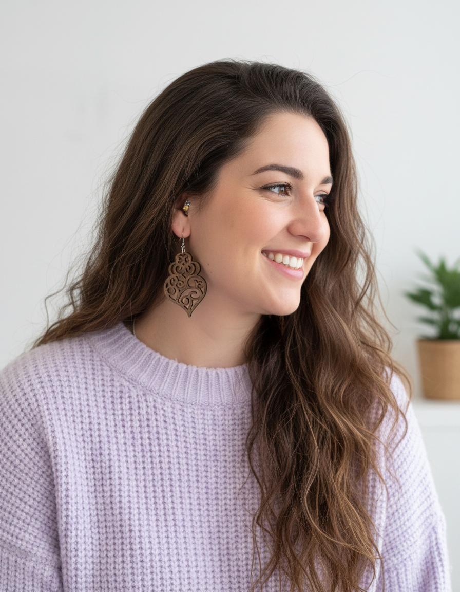 boucles d'oreilles "coração" en bois design exclusif Boucles d'oreilles cœur en bois design exclusif DID ART CUSTOM, création artisanale avec livraison en France