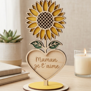 accueil Fleur éternelle en bois 20 cm avec cœur gravé personnalisable pour fête des mères, grand mère maîtresse ou nounou